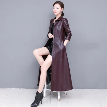 Dlho temperament kožená bunda dámske jesenné a zimné 2020 nový kórejský módne slim windbreaker jahňacie kožušiny kožušiny golier zhustne