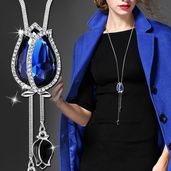 Dlhé Náhrdelníky & Prívesky pre Ženy Collier Femme Modrá Tulipán Vyhlásenie Colar Maxi Móda Strieborné Šperky Crystal Bijoux 2020