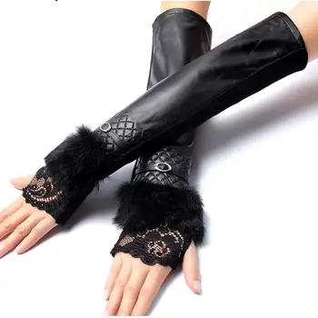 Dlhé rukavice ,pravá Koža,Dĺžky 40-50 CM,Bavlna,Dospelých,Pravda, čierne kožušinové rukavice,Spandex, kožené rukavice,doprava Zdarma
