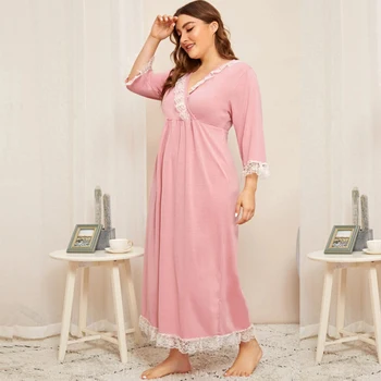 DOIB Ženy Sleepwear Šaty Ružové Prehrabať Prehrabať Plus Veľkosť Odev Vintage Voľné Bežné oblečenie pre voľný čas Nighgowns Letné Dlhé Šaty