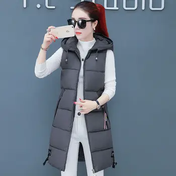 Dole bavlna vesta žena bunda zimná bez rukávov strednej dĺžky vesta s kapucňou slim fit hrubé žena bunda plus veľkosť 3XL
