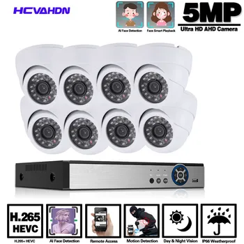 Domov CCTV Kamera Security System Kit 4ch DVR Vonkajší KAMEROVÝ Video Surveillance Camera AHD Dome Kamery Nastaviť 5mp