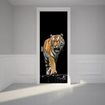Domov Kreatívne HOBBY 3D Dvere Nálepky 3D Tiger Vzor pre Deti Dvere Izba pre Domáce Dekorácie Doplnky Veľké Veľkosť Nálepky na Stenu