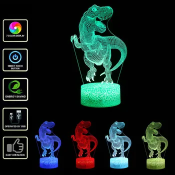 Domov Spálňa LED Nočné Svetlo 3D Dinosaura Osvetlené Lampou Optické Ilúzie, písací Stôl Nočné Svetlo 7 Farieb Zmena Lampy