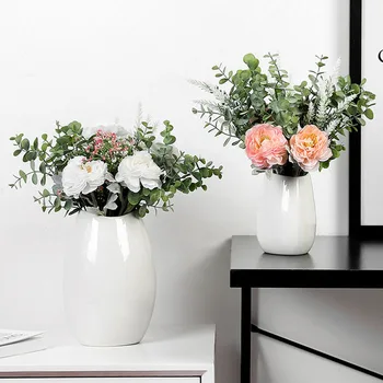 Domáce Dekorácie Biele Keramické Kvetinové Vázy Kolo Porcelánu Kvet Usporiadanie Pracovnej Plochy Dekorácie Artware Office Deskt Dekorácie