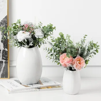 Domáce Dekorácie Biele Keramické Kvetinové Vázy Kolo Porcelánu Kvet Usporiadanie Pracovnej Plochy Dekorácie Artware Office Deskt Dekorácie