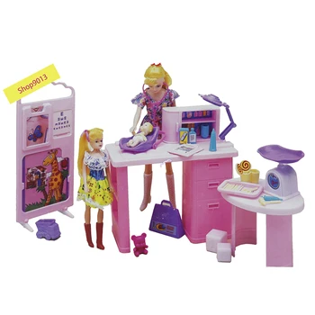 Domček pre bábiky s Nábytkom Hrať sada pre Barbie Baby Care Center s Baby Doll Hmotnosť Rozsahu Stetoskop Lekárske Ošetrenie Príslušenstvo
