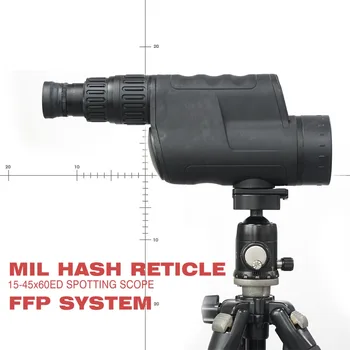 Doprava zadarmo 15-45x60 ED Nanášanie Rozsah ďalekohľad terrestre Ultra HD sniper taktiky Mil dot FFP Reticle lov rozsah