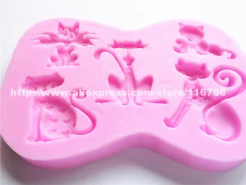 Doprava zadarmo 5 Mačky Tvarované Silikónové Formy Cake Decoration Fondant Tortu 3D potravinársky Silikón Plesne 066