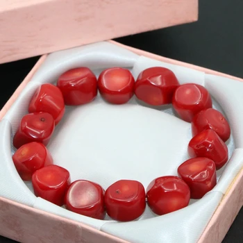 Doprava zadarmo factory outlet 9-13mm prírodné červené koraly nepravidelného tvaru guľôčky elegantný náramok pre ženy diy šperky 7.5 palcový B2705