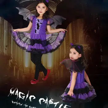 Doprava zadarmo Halloween Fantázie Fantasia Dieťa Čarodejnice Cosplay Kostýmy pre Deti detský Kostým Čarodejnica pre Dievčatá Čarodejnice Bat oblečenie