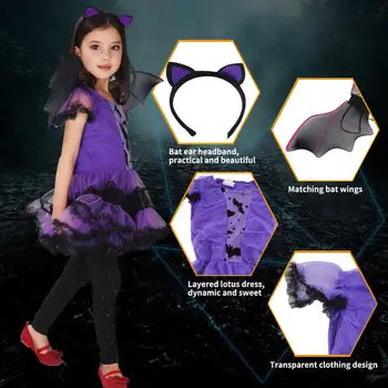 Doprava zadarmo Halloween Fantázie Fantasia Dieťa Čarodejnice Cosplay Kostýmy pre Deti detský Kostým Čarodejnica pre Dievčatá Čarodejnice Bat oblečenie