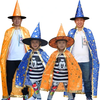 Doprava zadarmo Halloween kostým 6 hviezdy cape s klobúk pre deti chlapcov sprievodcu a dievčatá čarodejnice cosplay Halloween party