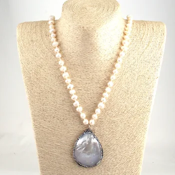 Doprava Zadarmo Módne Pearl Šperky Dlho Viazané Sladkovodné Perly Handmake Spevnené Shell Drop Náhrdelníky Pre Ženy