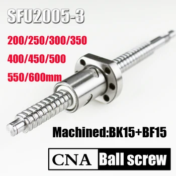 Doprava zadarmo SFU2005 dĺžka 200 mm do 600 mm valcované ballscrew C7 s rokom 2005 príruby jeden loptu matica konci opracovať pre BK/BF15