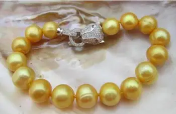 Doprava zadarmo >ušľachtilý šperky Obrovský 9-10 mm prírodné Sladkovodné gold pearl náramok 7.5-8 cm