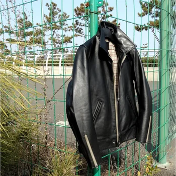 Doprava zadarmo.Voda zafarbená na mäkké horseskin bunda.1.2 mm hrubé kožené oblečenie.black kvalitný japonský štýl biker kožený kabát