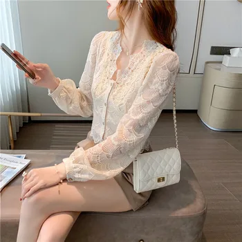 Doprava zadarmo žena kvalitné feminina Žien klasická blúzka módne oblečenie 2020 biele čipky šifón košele, ženské A6111
