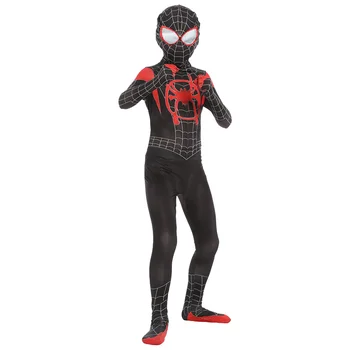 Dospelý Dieťa Spider Verš Km Morales Cosplay Kostým Človeka Zentai Spiderboy Vzor Kombinézu Kombinézach Halloween Kostým D39A66