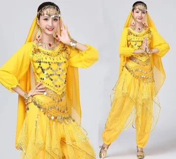 Dospelých Flitrami, Brušný Tanec Oblečenie Pre Ženy, Orientálne Indický Tanec Kostýmy Dlhým Rukávom Top Tričko+ Nohavice Brušného Tanca Oblek