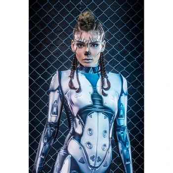 Dospelých Halloween Kostýmy, Sexy Ženy Gotický Jumpsuit Steampunk Sci-Fi Oblečenie Žien Modrá Robot Bojovník Cosplay Kostým