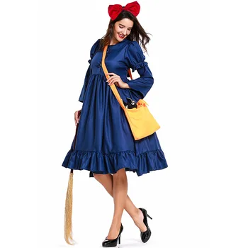 Dospelých Kiki Kostým Kiki je dodacej Služby, Modré Šaty Oversleeve Bowknot Taška Žena Halloween Čarodejnice Cosplay Kostým Vysokej Kvality