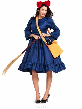 Dospelých Kiki Kostým Kiki je dodacej Služby, Modré Šaty Oversleeve Bowknot Taška Žena Halloween Čarodejnice Cosplay Kostým Vysokej Kvality