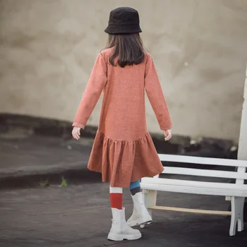 Dospievajúce Dievčatá Šaty Turtleneck Bežné Midi Dlho Teplé Deti Oblečenie Elegantné Šaty 2020 Nové Jesenné a Zimné , #9266