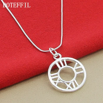 DOTEFFIL 925 Sterling Silver Rímske Číslice Kolo Kruhu Prívesok Náhrdelník 18-Palcové Had Reťazca Pre Ženy, Svadobné Šperky