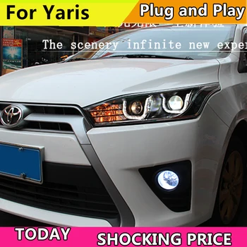 Doxa Auto Styling Head Lamp auto styling pre Toyota YARiS led svetlomety-2016 dvojité U led HID AUTA Bi-Xenon Šošovky, nízke svetlo