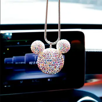 Drahokamu Crystal Ball Auto Prívesok Roztomilý Kreslený Mickey Bling Auto Zrkadlo Závesné Príslušenstvo Dievčatá, Ženy Auto Dekorácie Interiéru
