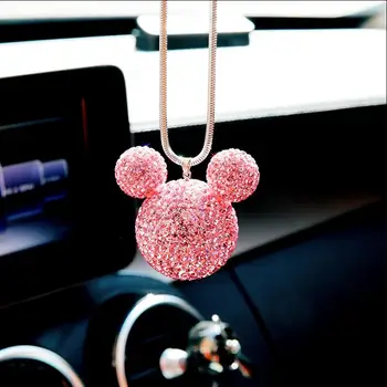 Drahokamu Crystal Ball Auto Prívesok Roztomilý Kreslený Mickey Bling Auto Zrkadlo Závesné Príslušenstvo Dievčatá, Ženy Auto Dekorácie Interiéru