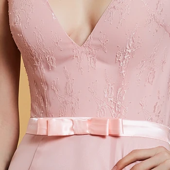 Dressv ružová večerné šaty lacné v krku morská víla bowknot čipky dĺžka podlahy svadobné party formálne šaty trúby večerné šaty