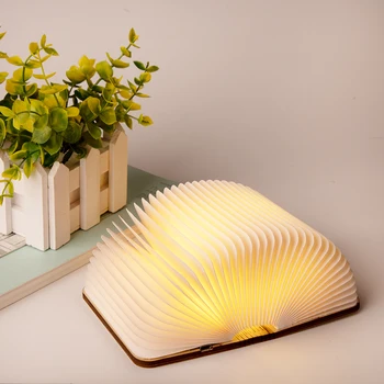 Drevená kniha na čítanie Prenosné USB Nabíjateľné LED Magnetické 3 farby Také Skladacia Nočné Svetlo Stolná Lampa Domova