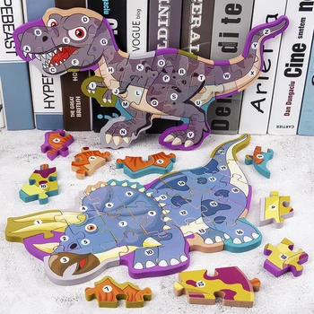 Drevené 3D puzzle dinosaury číslo abecedy párovanie dinosaura zvierat puzzle logické intelektuálnej hry vzdelávacie hračka pre dieťa, chlapec