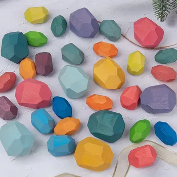 Drevené Farebné Kamenné Jenga Stavebným Vzdelávacie Hračka Na Kreatívne Nordic Štýl Stohovanie Hra Rainbow Drevená Hračka Darček