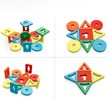 Drevené Geometrické Puzzle Rada Deti Vzdelávacie Doodle Stacker Batoľa Drevené Hračky Pre Deti, Darčeky Montessori Deti, Dievčatá, Hračky
