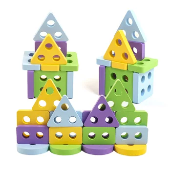 Drevené Montessori Hračka Vzdelávacie Stavebné Bloky, Hračky Macaroon Stĺpec Farba Tvar Zápas Stohovanie Bloku Puzzle, Hračky Pre Deti,
