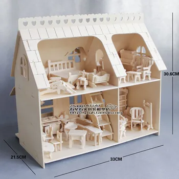 Drevené montážne miniatúrny domček pre bábiky pre bábiky mini zostavy nábytku DIY doll house predstierať, že hrať puzzle, hračky pre deti, dievčatá dieťa