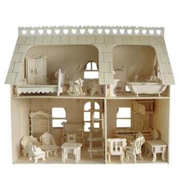 Drevené montážne miniatúrny domček pre bábiky pre bábiky mini zostavy nábytku DIY doll house predstierať, že hrať puzzle, hračky pre deti, dievčatá dieťa