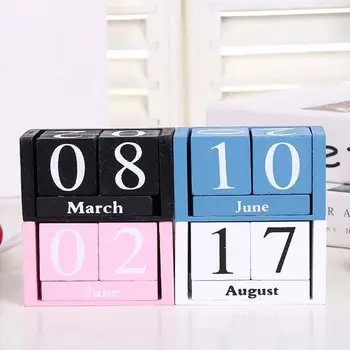 Drevené Perpetual Calendar DIY Večný Bloky, Mesiac, Dátum, Zobrazenie pracovnej Plochy Príslušenstvo Fotografie Rekvizity Home Office Dekorácie