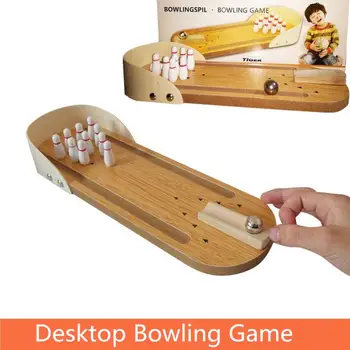 Drevené Plochy Bowling Deti Hra Hračka Nastavenie Stola Bowling Hračka Klasické Mini Stôl Loptu Súprava Pre Deti, Dospelých, Interaktívne Hračky