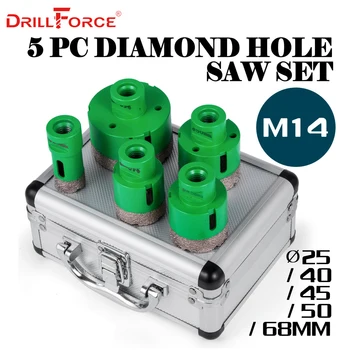 Drillforce 5 KS Diamond Otvor Píly Nastaviť 25/40/45/50/68mm M14 Odolné Carborundum Keramiky M14 Závit Vrtné Jadro