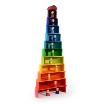 Dropshipping 12 Ks Pstruh Stavebné Bloky, Farebné Klenuté Stavebné Bloky Rainbow Bloky Detí je Detská Drevená Hračka pre Stohovanie