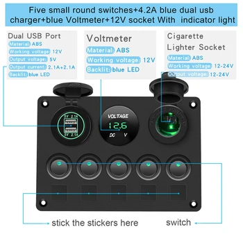 Dual USB Port Switch Panel Vodotesný Digitálny Voltmeter 12V Zásuvky Kombinácia Auta Morských Lodí LED Kolískový Spínač Panel
