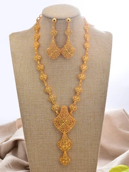 Dubaj Luxusné nové 24K zlato, Šperky sady pre Ženy Indickej nevesta Etiópia Náhrdelníky Náušnice Afriky Indická svadba nastaviť Žena dary