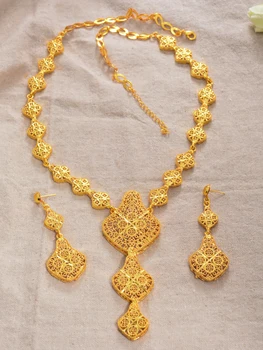 Dubaj Luxusné nové 24K zlato, Šperky sady pre Ženy Indickej nevesta Etiópia Náhrdelníky Náušnice Afriky Indická svadba nastaviť Žena dary