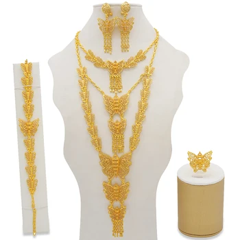 Dubaj Šperky Sady Zlatý Náhrdelník & Náušnice Sada Pre Ženy Afriky Francúzsko Svadobné Party 24K Šperky Etiópia Svadobné Dary