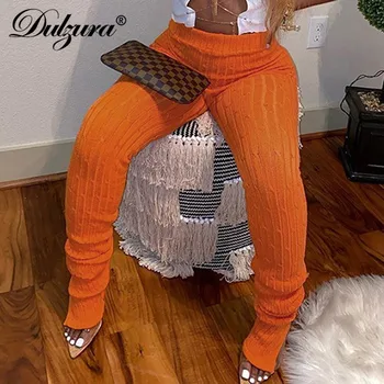 Dulzura pletené prúžok neon mikiny svetre nohavice štrbinou ženy vysoký pás bodycon sexy streetwear 2020 jeseň zima nohavíc bežné