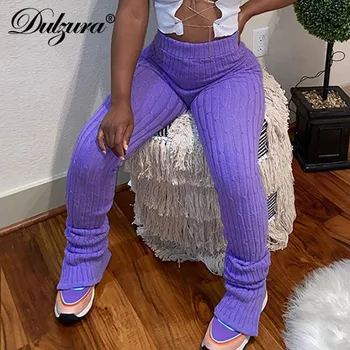 Dulzura pletené prúžok neon mikiny svetre nohavice štrbinou ženy vysoký pás bodycon sexy streetwear 2020 jeseň zima nohavíc bežné